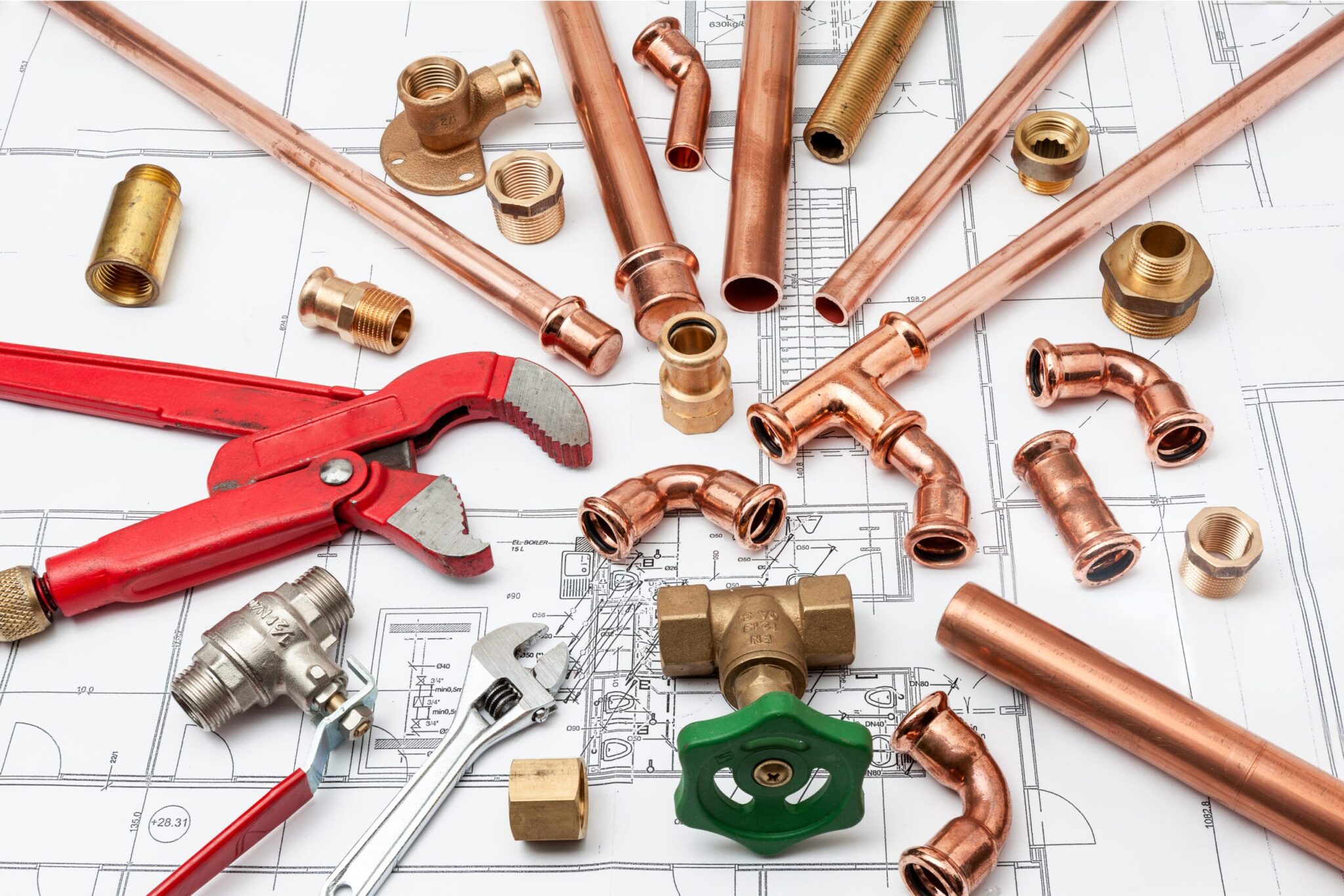 Copper pipes, fittings, valves, and plumbing tools in Maitland