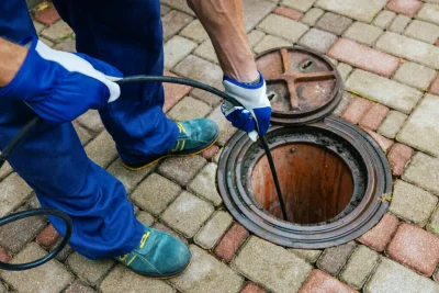 Plumber cleaning an outdoor sewer drain in Maitland