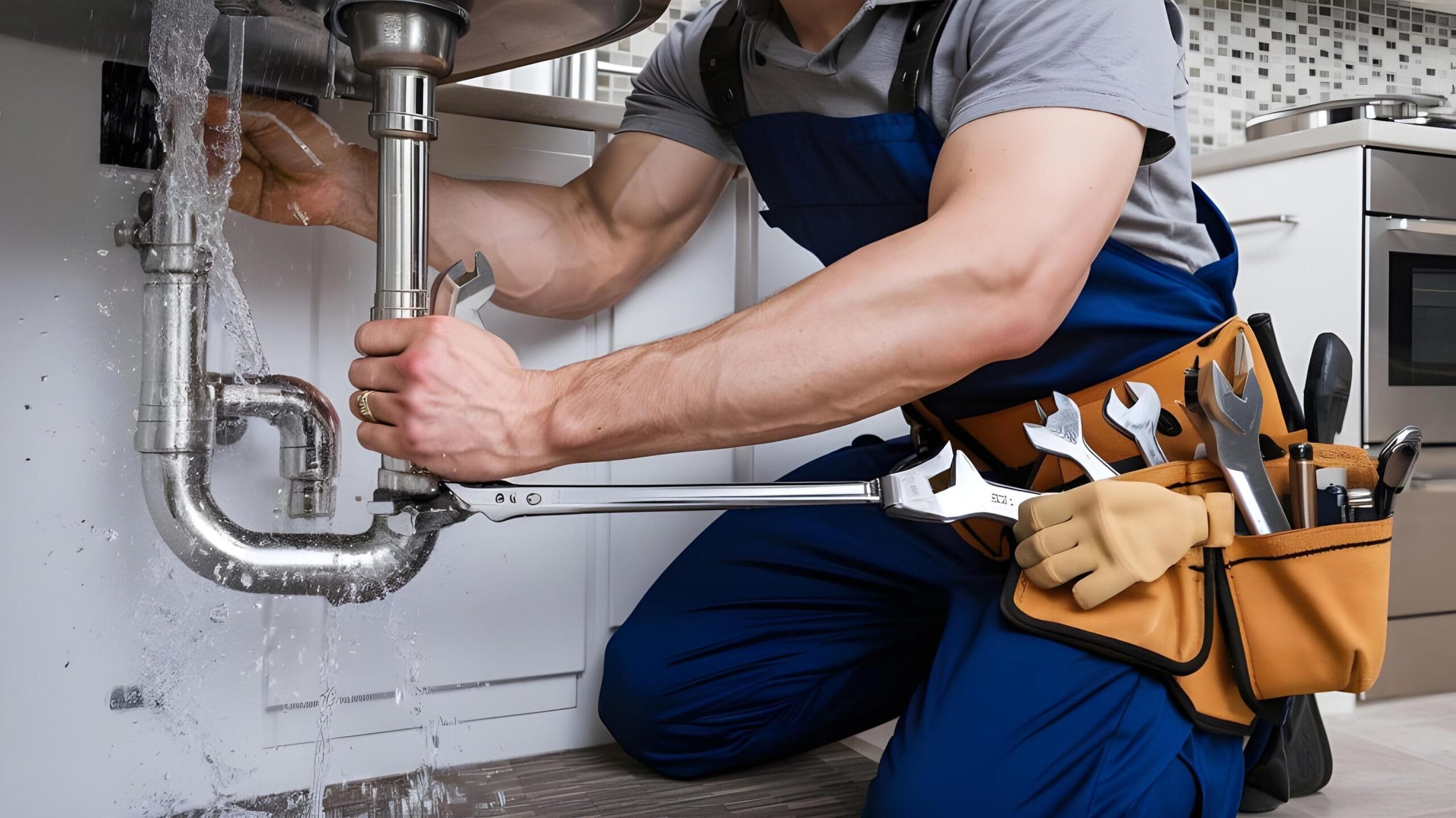 Plumber tightening a residential plumbing pipe in Maitland